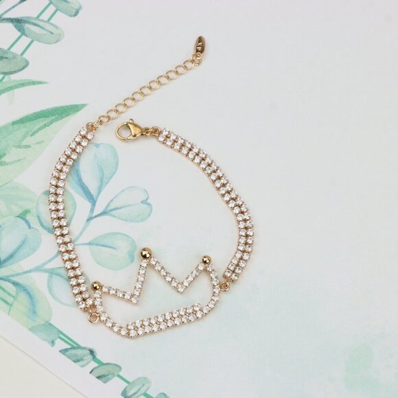 Rose Gold Crown Bracelet with Crystals, XPBL0680 - Picture 4 of 11